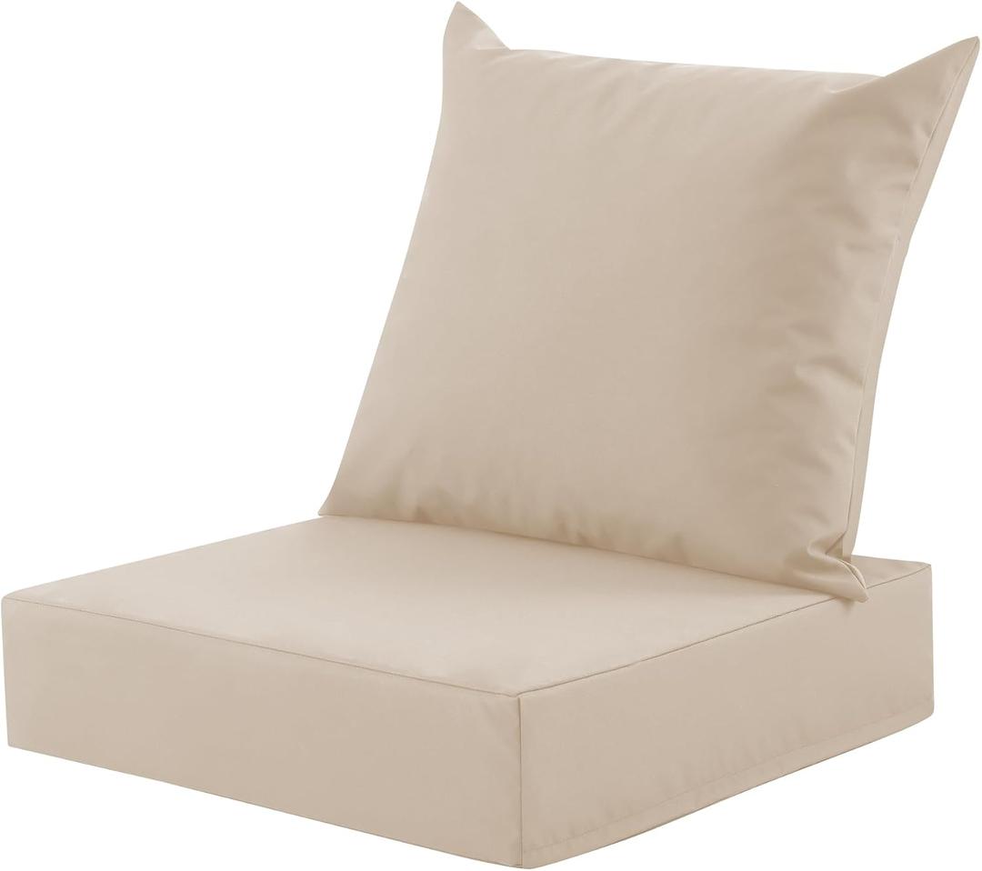 Outdoor Deep Seat Cushion Set, 24x24 Inch Water-Resistant & Fade-Resistant Outdoor Chair Cushions, Patio Furniture Cushions with Removable Cover for Patio Chair, Sofa, Beige (Set of 1)