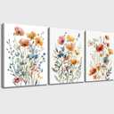 Watercolor Flowers Bathroom Canvas Wall Art, Colorful Wildflower Wall Decor Poster Prints Botanical Artwork for Living Room Bedroom Bathroom Farmhouse Decor 16x24x3pcs