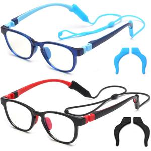 JM Kids Blue Light Glasses, Computer Gaming Grasses for Girls Boys Age 3-10, Anti Blue Ray TR90 Eyeglasses (Black Red & Blue)