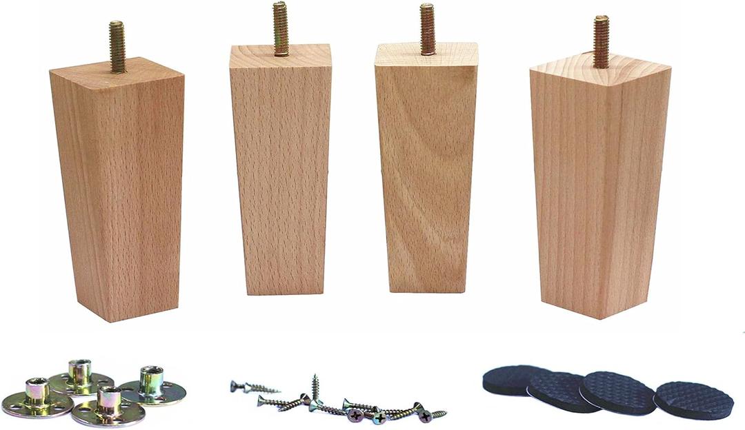 WEICHUAN 5.5 Inch Solid Beech Wood Furniture Sofa Couch Legs Set of 4 Tapered Straight Wooden Furniture Legs for Couch Sofa Chair Ottoman Loveseat Table Cabinet Bed Replacement