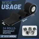 24 Pack Self Adhesive Bandage Wrap - 2" X 5 Yards Cohesive Bandage Wrap for Ankle, Knee, Wrist Support  Lightweight, Breathable, Stretchy, No Stick to Hair (Black)
