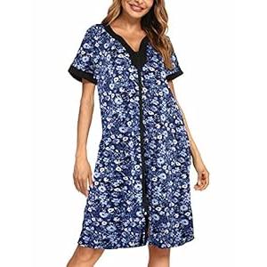 Nightgowns for Women Robe Zipper Short Sleeve House Dress Loungewear Keen Length Duster Coat Sleepwear Momo Dress Petite Housecoat Maxi Caftan 