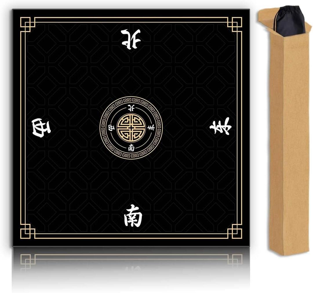 Mahjong Mat, Non-Slip Noise Reducing Game Mat, 31.5 Inch Mahjong Table Mat,Mahjong Mat with Cloth Bag and Carton Storage,Suitable for Mahjong, Dominoes, Solitaire and Other Games. (Black)