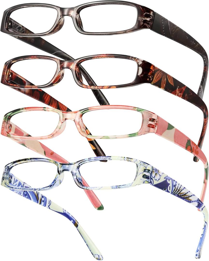 Gaoye 4-Pack Readers for Women, Blue Light Blocking Reading Glasses, Stylish Reading Glasses for Women in 4 Patterns (Dark Flowers), 1.75x