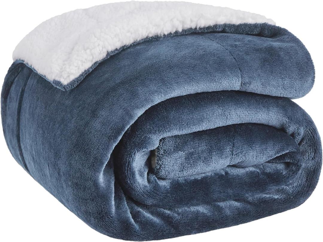 Bedsure GentleSoft Sherpa Fleece Throw Blanket for Couch - Thick and Warm Throw for Women and Men, Soft Fuzzy Plush Blanket for Winter, Non-Heated, Slate Blue, 50x60 Inches
