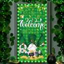 St. Patricks Day Door Cover Decorations with Lights, Green Gnome Welcome Banner, Shamrock Party Decor, Polyester, 72.8x35.4 inches