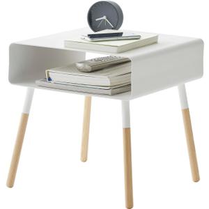 Yamazaki Home Plain Side Table With Open Storage Shelf, Rectangular Accent Space Saving Living Room Bedroom Couch End Table - Short, 14" - Steel + Wood (White)