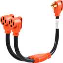 VEVOR Y Splitter Adapter Cord, 50 Amp NEMA 14-50, 4 Prong 240V Splitter for RV and EV, NEMA 14-50P to Dual 14-50R Outlets with Grip Handle, Heavy Duty 6/3+8/1 STW Wire, Outdoor RV Power Extension Cord