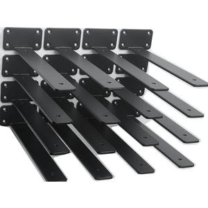 16 Pack - 14 inch Black Hidden L Shelf Bracket (1/ 5 Inch Thicked) Iron Floating Shelf Brackets Rustic Industrial Metal Brackets for Shelf Support