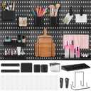 Unittype 17 Pcs Peg Board Combination Kit, 6 Plastic Wall Pegboard with 11 Accessories, 33" x 22" Desk Pegboard Organizer with Shelf Hook for Office, Kitchen, Gaming, Garage, Craft Room(Black)