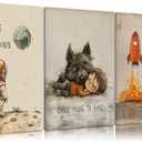 Vintage Astronaut Nursery Canvas Wall Art Space Explore Picture Wall Decor Dream Big Little One Poster Cute Dog Toddler Painting Print Artwork for Kids Boys Room Bedroom Playroom Decor, Framed (24L"x16W")