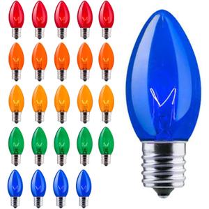 Brightown 50 Pack C9 Incandescent Bulb, C9 Christmas Replacement Light Bulb for Christmas String Light, E17 Intermediate Base, 7 Watt (Multicolor)