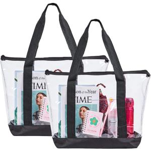 Large Clear Tote Bag, Fashion PVC Shoulder Handbag for Women, Clear Stadium Bag for Security Travel,Shopping,Sports and Work (2 Pack)
