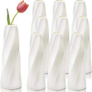 10 Pack Composite Plastic Flower Vases Bulk, 8" Ivory Modern Style Vases for Centerpieces, Small Unbreakable Bud Vase, Tall Conic Floral Vase for Bouquet Home Decor Wedding Party Dinner Table