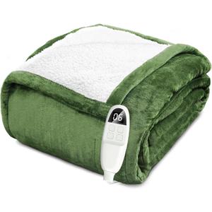 Heated Blanket Electric Blanket Full Size Fuzzy Fleece, 72" x 84" Soft Fluffy Fast Heating Blanket 8 Heating Levels & 10 Hours Auto Off with ETL & FCC Certification, Green