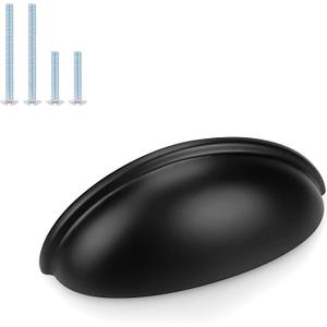 Probrico 10 Pack Black Cabinet Pulls Bin Cup Drawer Handles, Cabinet Cup Handles 3 Inch Holes Drawer Handles and Knobs, Kitchen Cabinet Hardware