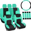 FH Group Full Set Cloth Car Seat Covers , Universal Fit combo, Low Back Front Seat Covers, Airbag Compatible, Split Bench Rear Seat, Washable Seat Cover for SUV,Sedan,Van, Mint