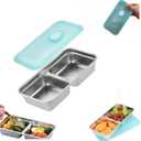 Grab and Go Stainless Steel Double Compartment Snack Containers, Reusable with Lids, Secure-Lid Lunch Box for Snacks, Dips, Travel, Takeout & Outdoor Camping (1pcs)