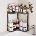2-Tier Corner Bathroom Counter Organizer, Space Saving Black Vanity Countertop Shelf for Toiletries, Skincare & Makeup, Sturdy Stainless Steel Standing Rack for Bathroom Storage & Kitchen Spices