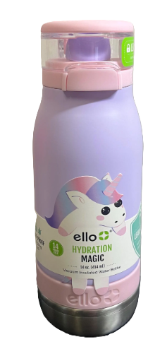 Ello Emma 14oz Vacuum Insulated Stainless Steel Kids Water Bottle with Straw and Built-in Carrying Handle and Leak-Proof Locking Lid for School Backpack, Lunchbox and Outdoor Sports 2-Pack