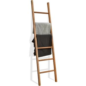 FUIN 6ft Wooden Natural Blanket Ladder Living Room Decorative Wall Leaning Farmhouse Quilt Display Holder Rustic Wood Towel Rack for Bathroom
