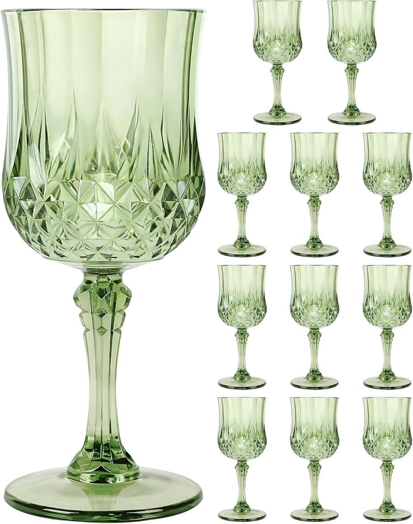 12PCS Sage Green Plastic Wine Glasses 7oz Acrylic Goblets, 2.7 x 6.7 inches