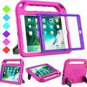 BMOUO Kids Case for iPad 9.7 2018/2017/iPad Air 2/1, iPad 6th/5th Generation, Built-in Screen Protector, Shockproof Handle Convertible Stand Case for iPad 6th/5th Gen 9.7', Purple Rose