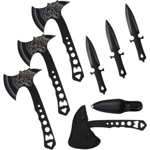 Throwing Knives Throwing Axes and Tomahawks 3 Pack Set with Bottle Opener and Nylon Sheath, 10in Axe Throwing Game for Backyard Competition and Recreation, Axe Gift Set for Men (Black)