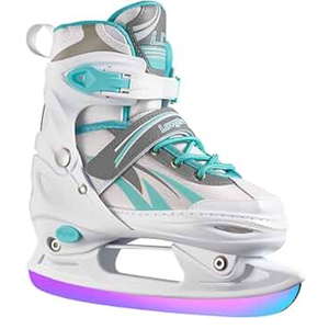 Adjustable Ice Skates for Kids Girls Boys, 4 Size Adjustable Beginner Ice Hockey Skates for Youths Teen, Warm Ice Skating Shoes with Electroplated colorchanging blades for Outdoor and Rink, Blue