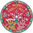 Fzbali Gingerbread Man Merry Christmas Tree Skirt, 48 Inches Lace-up Red Xmas Tree Skirt, Funny Winter Holiday Party Indoor Decoration Snowflake Home Decor