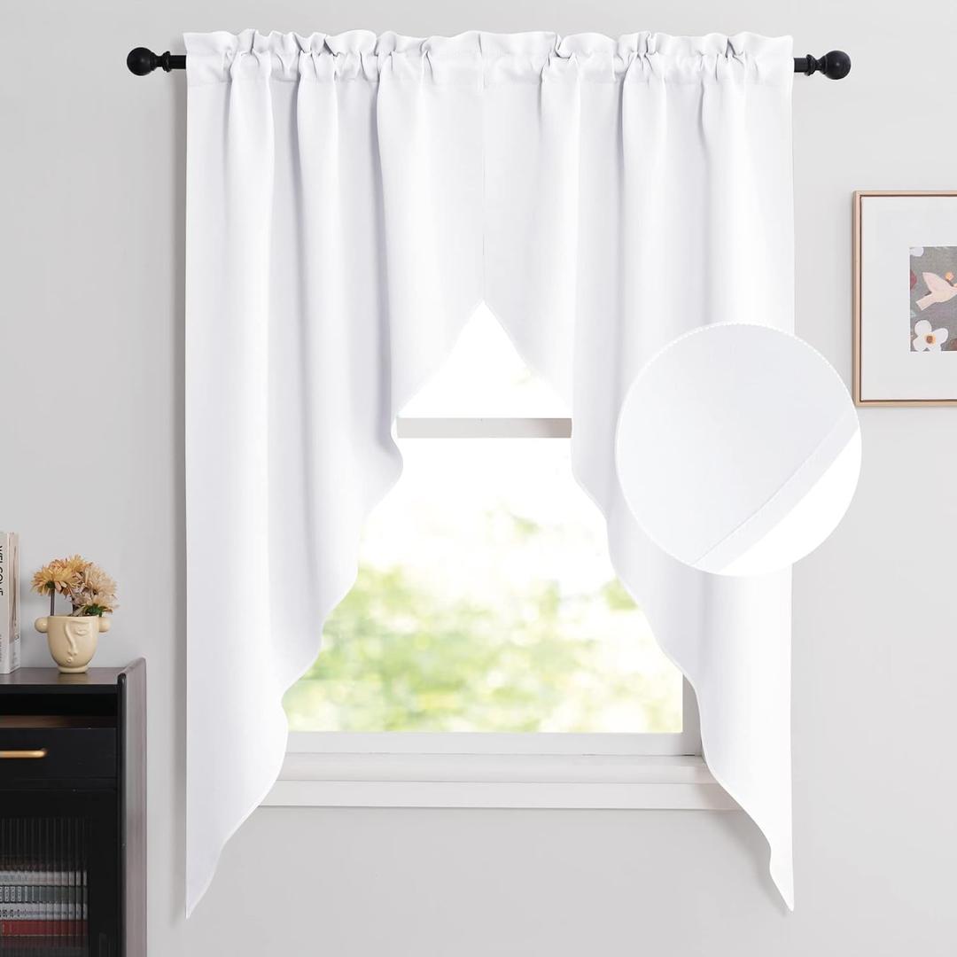 NICETOWN Swag Curtains for Living Room, Country Room Darkening Short Curtains for Kitchen Rod Pocket Rustic Window Cover for Bathroom/Laundry Room, 2 Pieces, 36" x 63" x 18" per Panel, Pure White