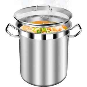 Large Stainless Steel Stock Pot with Lid  24 Quart (6 Gallon) Heavy-Duty Cooking Pot for Soup, Stew, Pasta  Commercial & Home Use, Easy to Clean