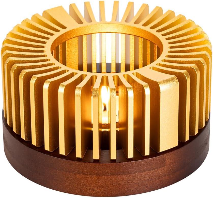 Teapot Warmer, Aluminum Tea Warmer with Wooden Base, Candle Heater for Heating Tea, Coffee, Milk, Food,Camping and Traveling, Universal Teapot Heater (Small-with Wooden Base)