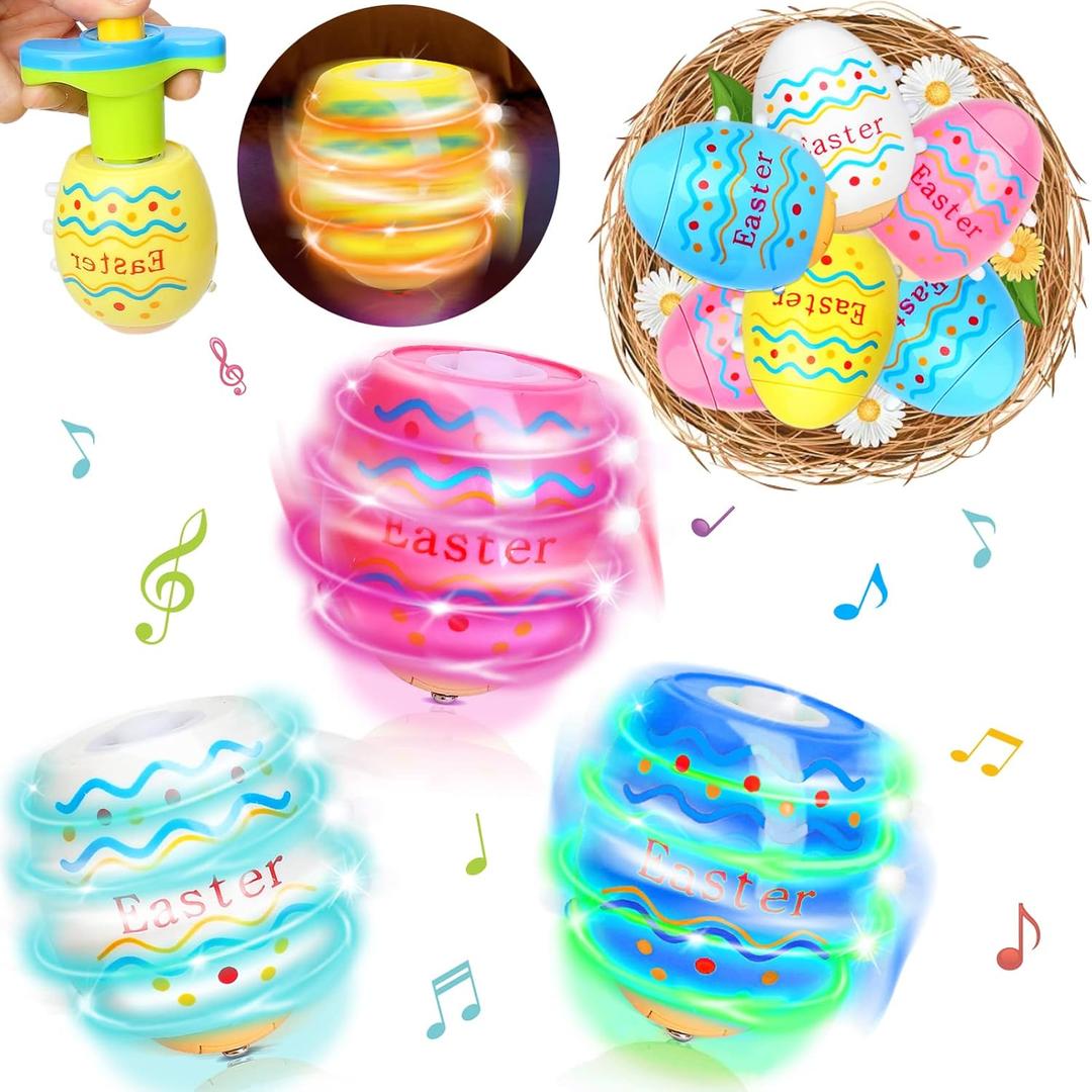 6 PCS Easter Eggs Spinning Tops Toy for Kids, Light Up Flashing Spin Toys with LED Gyroscope for Party Favors, Glow in The Dark Supplies, Goodie Bag Stuffers, Easter Gifts for Kids