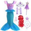 Little Girls Mermaid Costume Princess Dress Up Ariel Outfits with Accessories Birthday Party Halloween Cosplay 4-5T