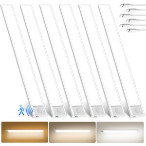 16 inch Under Cabinet Lighting, 80 LED Rechargeable Battery Motion Sensor Closet Light, 3 Color Temperature Dimmable Wireless Magnetic LED Closet Light for Kitchen, Shelf, Wardrobe, 6 Pack