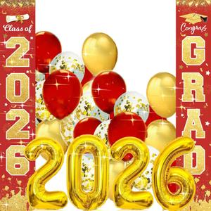 Graduation Decorations Red Gold 2026/USC Graduation Party Decorations Class of 2026 Congrats Grad Porch Sign Red Gold Balloons