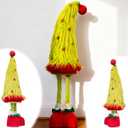 Standing Christmas Tree Gnome Plush Decoration - Large Xmas Green Red Gnome w/Retractable Spring Legs(25-35) Handmade Elf Doll, Gift for Indoor Outdoor Home Porch Yard Garden Decor