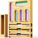 9 IN 1 Bamboo Foil and Plastic Wrap Organizer for Kitchen Drawer, Plastic Bag Organizer Organization and Storage, Food Storage Bag Organizer with Labels for Quart Gallon Snack Sandwich Bag (Natural)