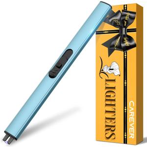 Candle Lighter Stocking Stuffers for Women Men, Electric Candle Lighter USB Rechargeable Graduation Gifts for Him Wife Girlfriend Safety Lock Long Lighters for Grill Kitchen BBQ Camping, Blue