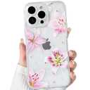 NITITOP Compatible with iPhone 14 Pro Case Clear Cute Pink Lily Blossom Floral Flowers Pattern for Girls Women Soft TPU Transparent Shockproof Protective Phone Cover - Pearl