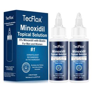 5% Minoxidil with Biotin for Men & Women, Beard Growth Oil, Hair Growth Serum, Unisex, 2-Pack, Total 4 fl oz for 4 Months