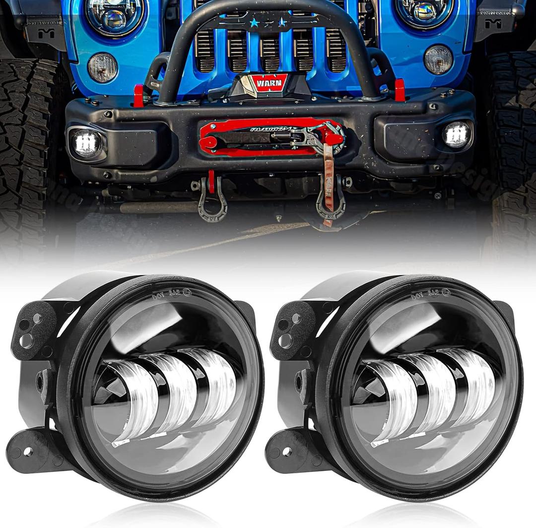 4Inch LED Fog Lights for 2007-2018 Jeep Wrangler JK JKU 2018-2024 JLU Front Bumper White Round Fog Light, 30W LED Off Road Lights for Driving, 4" Fog Lamps, Accessories for Jeep Wrangler 2PCS