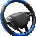 SEG Direct Car Steering Wheel Cover Universal Standard Size 14.5-15 inch, Black and Blue Microfiber Leather