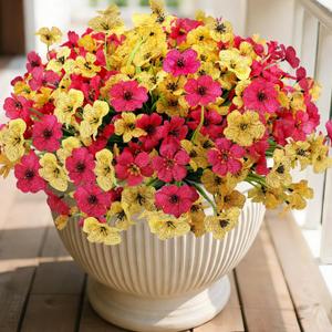 Geegoods Artificial Flowers for Outdoors, 16 Bundles UV Resistant Fake Plastic Flowers in Rose Red and Yellow, Faux Spring Summer Flowers for Porch Patio Garden Planters Window Boxes