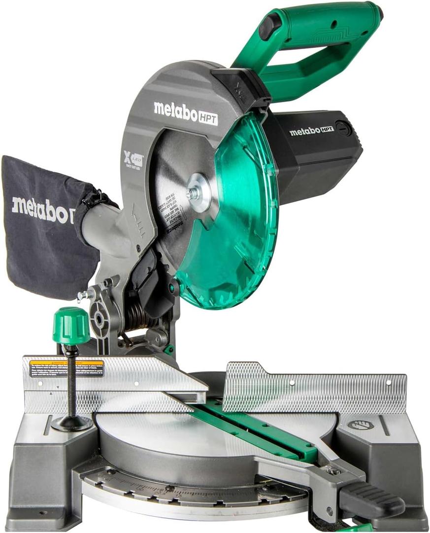Metabo HPT 10-Inch Single Bevel Compound Miter Saw, 15-Amp Power Saw with Xact Cut Shadow Line, Precision Miter Angles, Single Bevel 0-45, 40T TCT Miter Saw Blade, Lightweight Design, C10FCG2