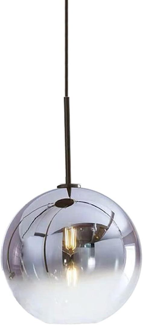 Gradient Color Glass Pendant Light,Modern Glass Hanging Light Chaniler Light (Silver, 20cm)