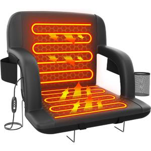 Suteck Dual-Side Heated Stadium Seat with Back Support, Wide Cushion, Foldable Bleacher Chair W/USB 3-Level Heating, 5 Storage Pockets  Portable Stadium Chair for Outdoor Bleachers Camping Games (1pcs 21in Black)