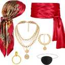 CICOCI Men Pirate Costume Accessories Set for Women: Pirate Hat, Head Scarf, Sash, Belt, Dress Accessories - Gold (Red)