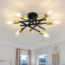 ASGYISA 6-Lights Sputnik Semi Flush Mount Ceiling Light Fixture Modern Metal Black and Gold Chandeliers with E26 Bulb Base Close to Ceiling Light for Kitchen Dining Room Living Room Hallway Bedroom